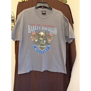 Harley Davidson T Shirt Men L Gray Cotton Military Overseas Tour Crewneck.